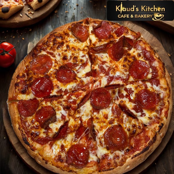 A delicious pepperoni pizza with melted cheese and a crispy crust on a wooden board.
